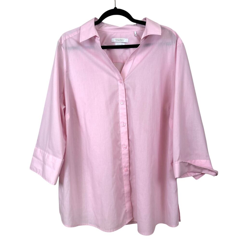 Foxcroft Pandora Womens 20W Pink No Iron Cotton 3/4 Sleeve Button Up Shirt